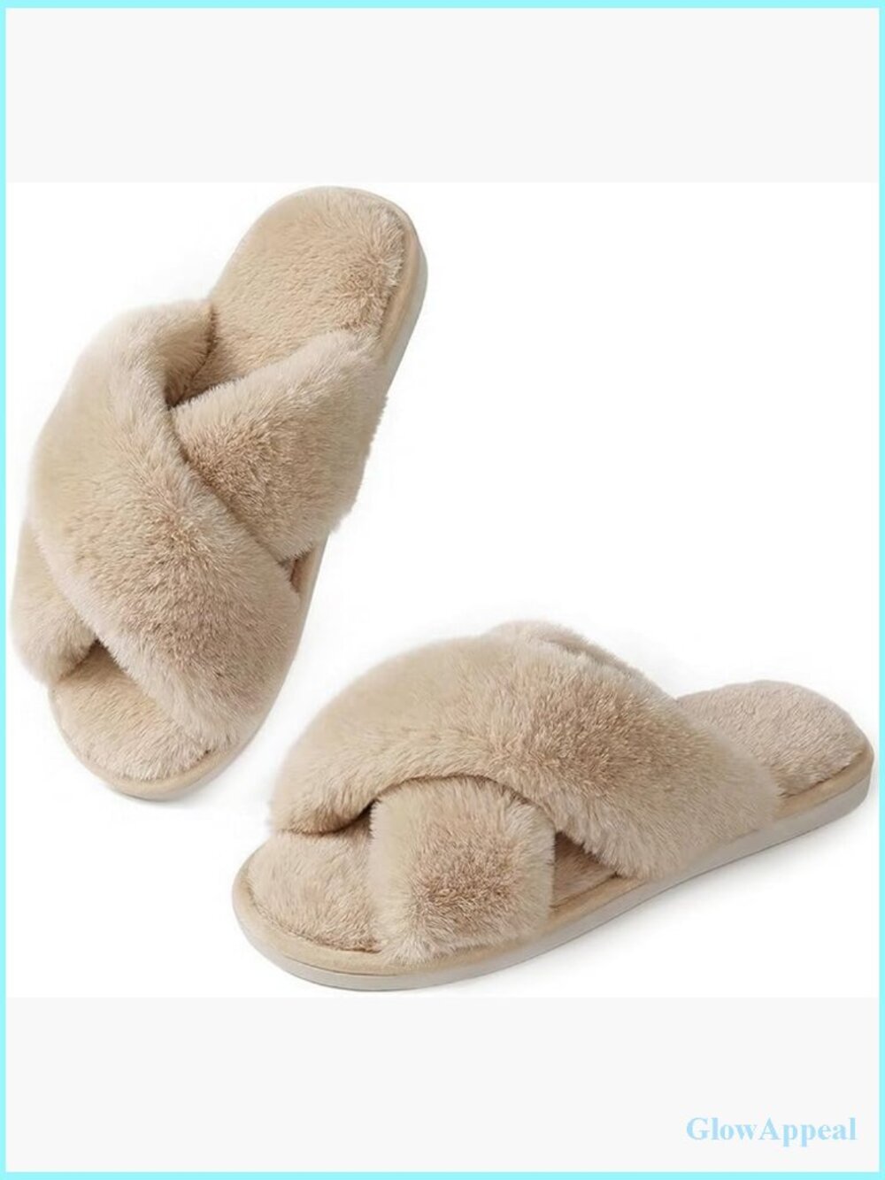 Womens Fuzzy Slippers Cross Band Memory Foam Open Toe House Shoes Anti-Slip